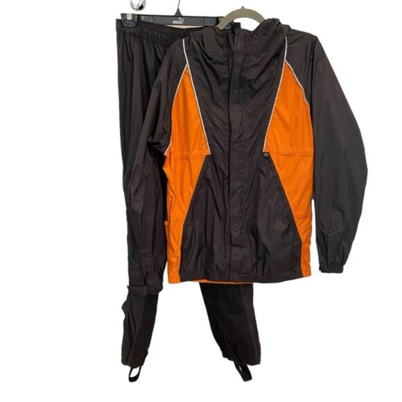 Harley Davidson rain gear 2 pieces suit jacket pants black orange biker X-small - Picture 2 of 14